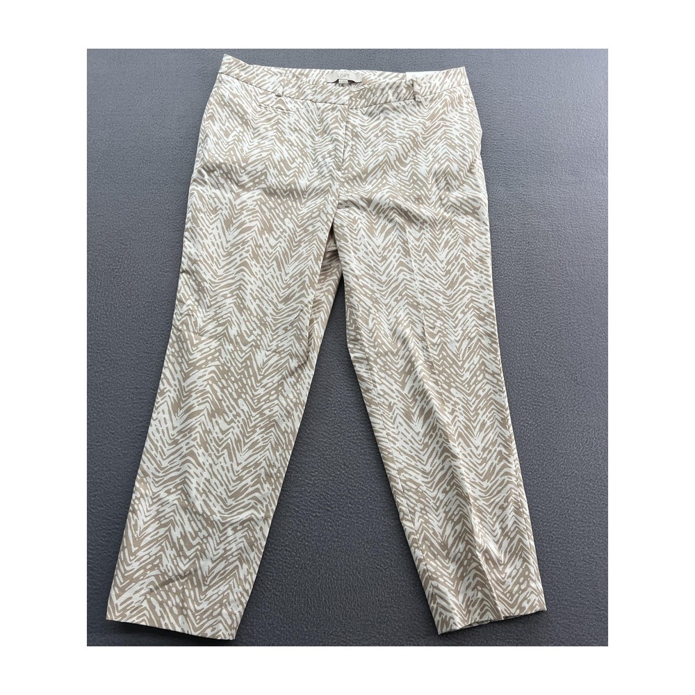 Ann Taylor LOFT Pants Sz 10 Marisa Modern Cropped Tan White Chevron Print NWT